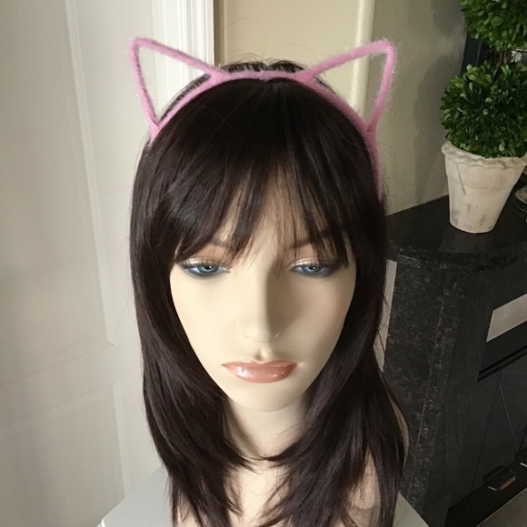 Cat Ears Hair Headband Pink Fuzzy Kitten Halloween Party Costume Crafts Girl NEW - Picture 12 of 13